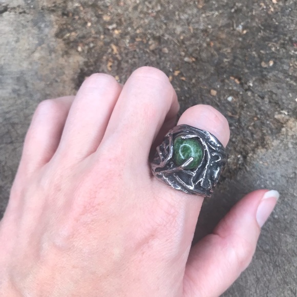 Vintage Jewelry - Vintage unmarked silver & green handmade ring